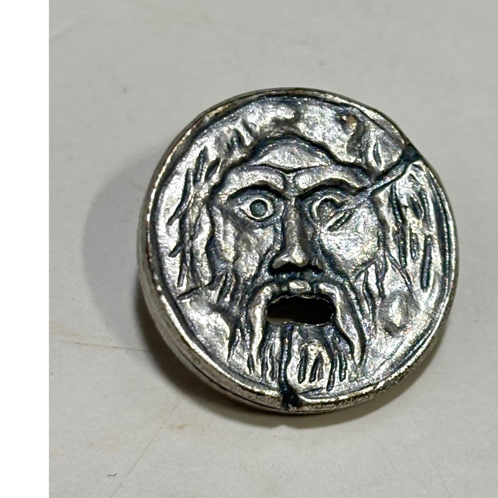 Vintage Mouth of Truth Bocca della Verita Silver Tone Lapel Pin Roman Myth